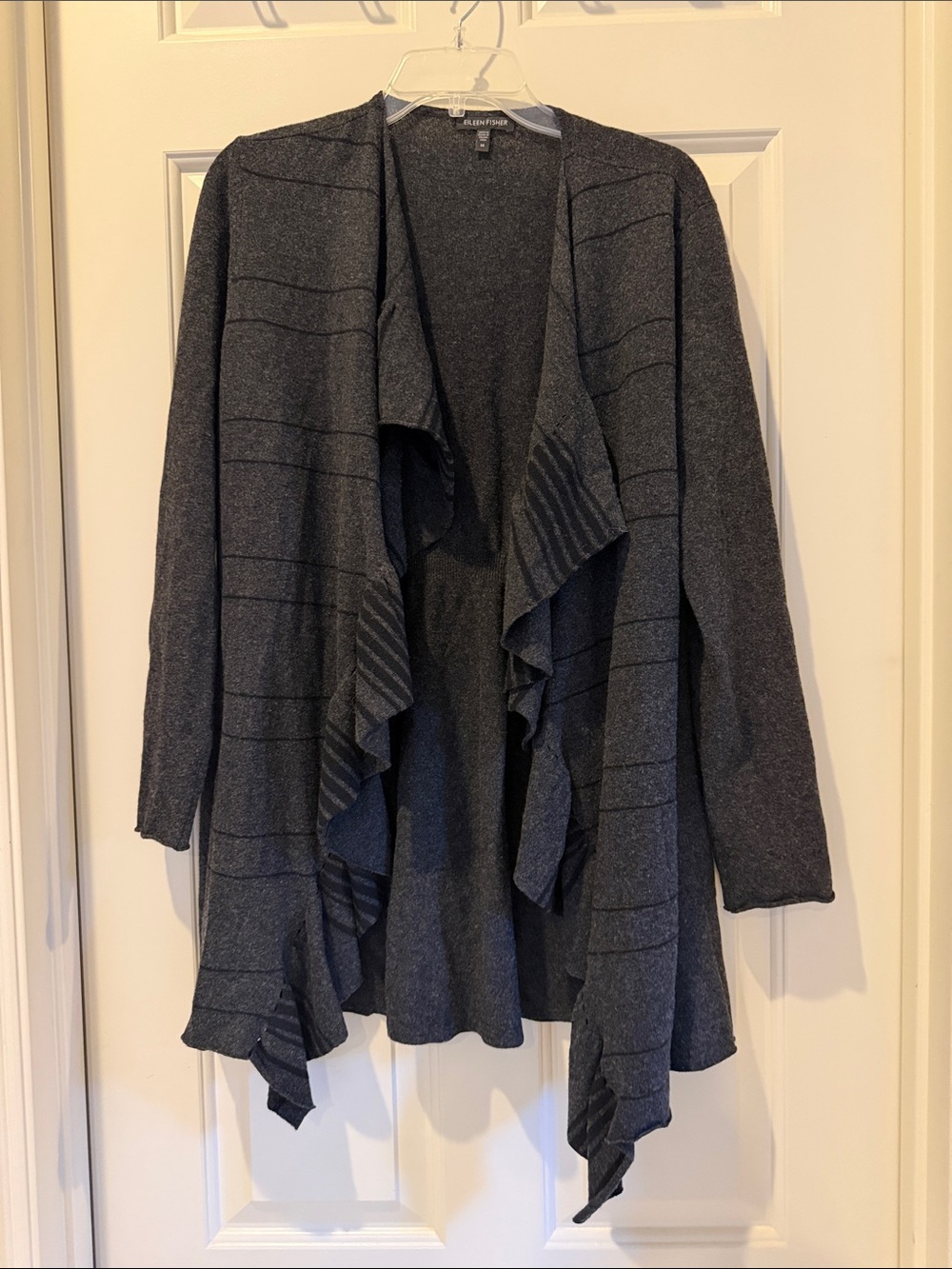 Eileen Fisher Charcoal Ruffle-Front Open Cardigan Sweater